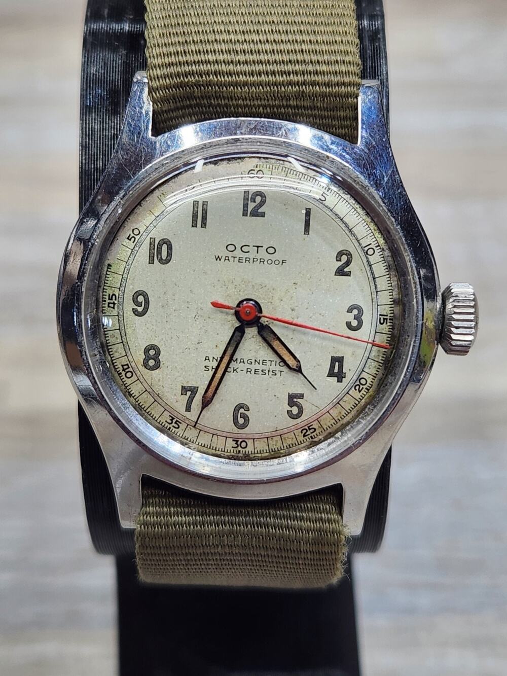 Vintage Octo Mens Swiss Watch Manual Wind Field, WW2 Era, Working